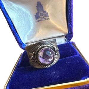 Vintage Sterling Silver 925 Handmade Bali Amethyst cigar band Ring